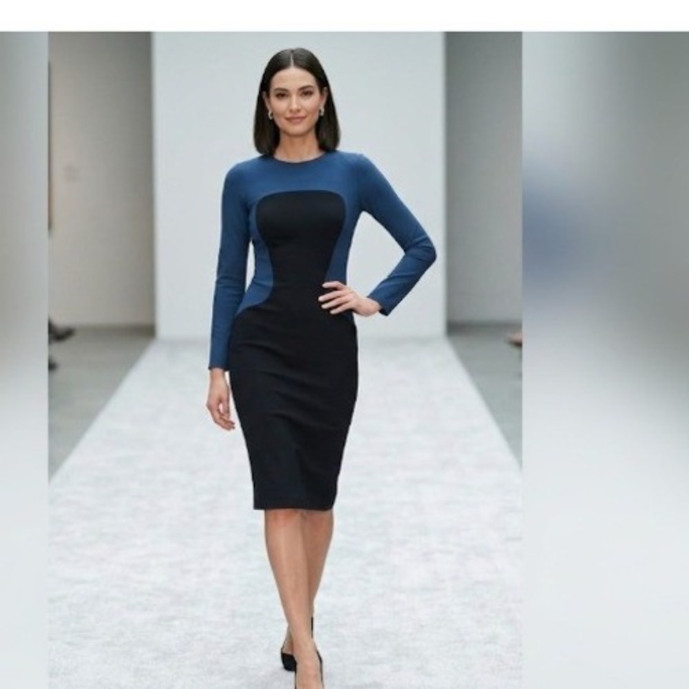 La Petite Robe di Chiara Boni Colorblock Illusion Sheath Dress Navy Black Italy